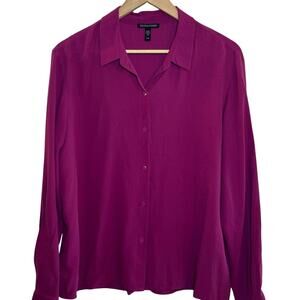 Eileen Fisher Purple 100% Silk Button Down Size Medium Blouse
